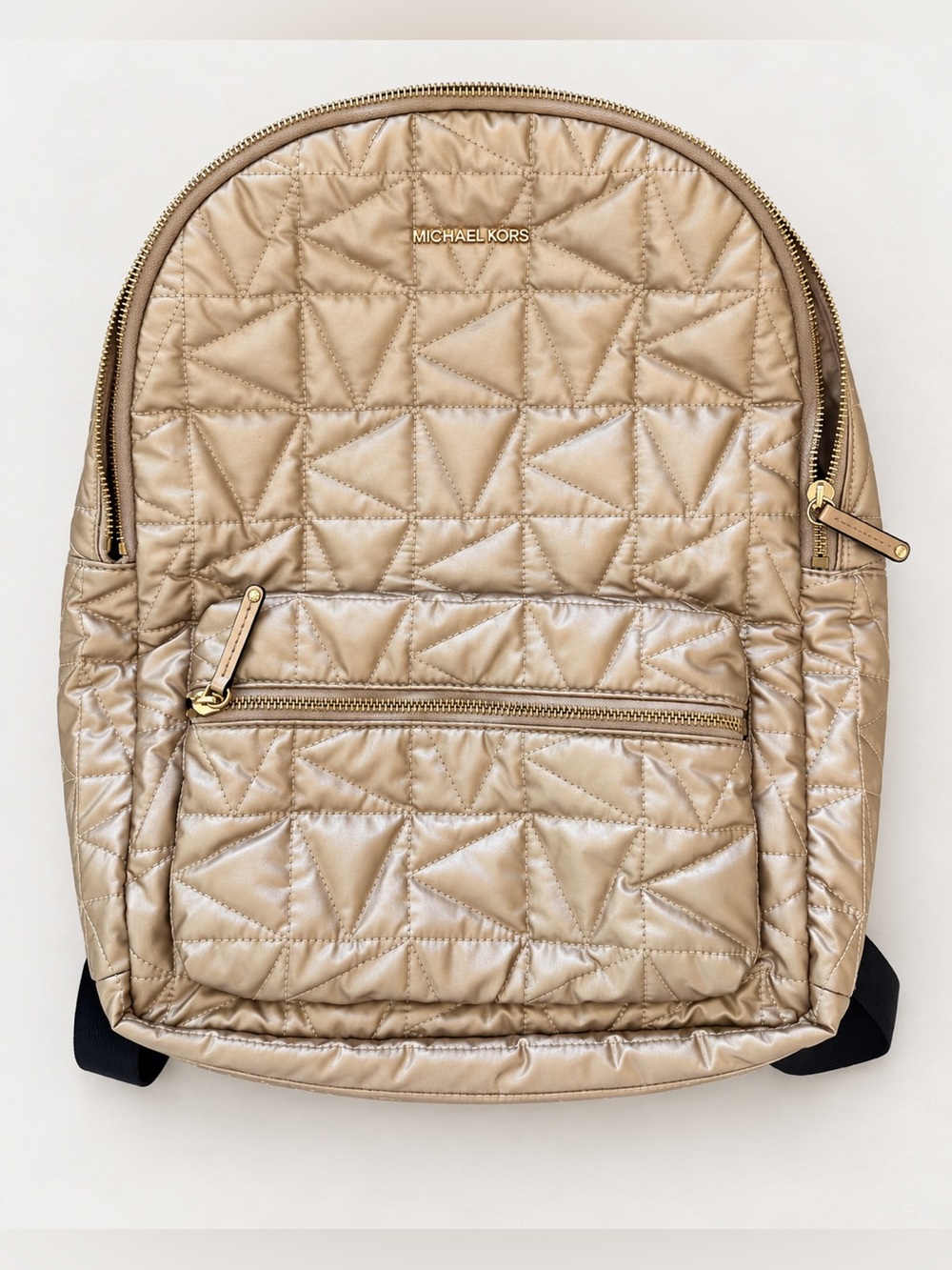 Michael Kors Winnie Pale Gold Metallic Quilted Backpack Zip Top Travel Bag